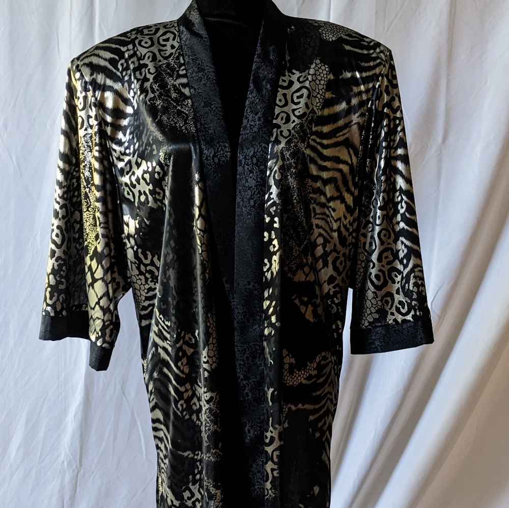 Vintage Lady Gregory Duster/Komono/Jacket Black & Animal Print Size 16W - Picture 2 of 7